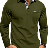 Men's Long Sleeve Polo with Check Collar Detail