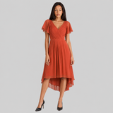 Women's Pleated Wrap Midi Dress with Asymmetric Hem