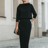 Women's Two-Piece Boat Neck Top and Pencil Skirt Set