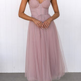 Lace Corset Midi Dress with Flared Skirt
