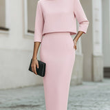 Women's Two-Piece Boat Neck Top and Pencil Skirt Set