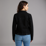 Cropped Denim Jacket with Button Front and Pockets