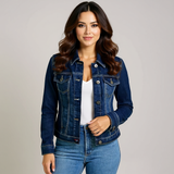Cropped Denim Jacket with Button Front and Pockets