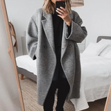 Women's Longline Wool Coat with Lapel Collar