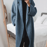 Women's Longline Wool Coat with Lapel Collar