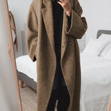 Women's Longline Wool Coat with Lapel Collar