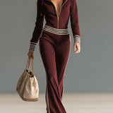 Women's Zip Front Long Sleeve Jumpsuit