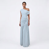Women's One Shoulder Pleated Maxi Dress
