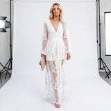 Women's Lace Trim Sheer Maxi Dress
