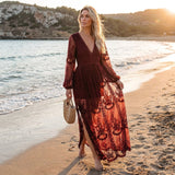 Women's Lace Trim Sheer Maxi Dress