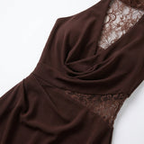 Women's Halter Lace Trim Maxi Dress