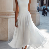 Women's Sleeveless Pleated Flared Midi Dress