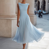 Women's Sleeveless Pleated Flared Midi Dress