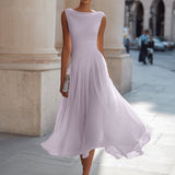 Women's Sleeveless Pleated Flared Midi Dress