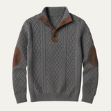 Men's Patterned Fleece Sweater with Suede Elbow Patches