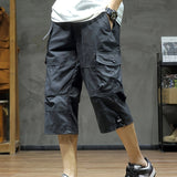 Men's 3/4 Length Cargo Pants, Relaxed Drawstring Fit