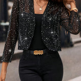 Women's Cropped Sequin Cardigan with Open Front