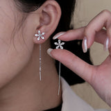 Long Flower Drop Earrings with Cubic Zirconia