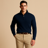 Men's Ribbed Half-Zip Knitted Sweater, Classic Fit
