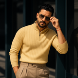 Men's Ribbed Half-Zip Knitted Sweater, Classic Fit