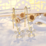 Long Flower Drop Earrings with Cubic Zirconia