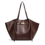 Winged Brown Leather Tote Bag with Turn Lock