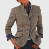 Women's Fitted Stand-Collar Contrast Trim Blazer