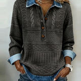 Women's Polo Collar Half-Button Long Sleeve Sweatshirt
