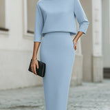 Women's Two-Piece Boat Neck Top and Pencil Skirt Set