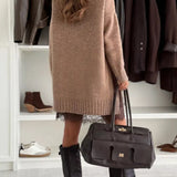 Women's Brown Autumn Oversized Roll Neck Jumper