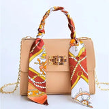 Printed Scarf Handle Crossbody Satchel Bag