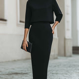 Women's Two-Piece Boat Neck Top and Pencil Skirt Set