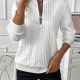 Textured Cable Knit Zip Neck Sweater