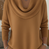 Women's Ribbed Cowl Neck Long-Sleeve Knit Sweater