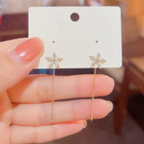 Long Flower Drop Earrings with Cubic Zirconia
