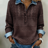 Women's Polo Collar Half-Button Long Sleeve Sweatshirt