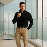 Men's Ribbed Half-Zip Knitted Sweater, Classic Fit