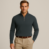 Men's Ribbed Half-Zip Knitted Sweater, Classic Fit