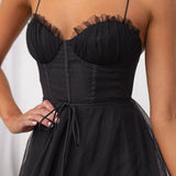 Lace Corset Midi Dress with Flared Skirt