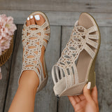 Women's Cut-Out Wedge Sandals with Side Zip