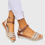 Women's Woven Beaded Sandals with Ankle Straps