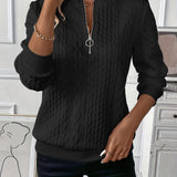 Textured Cable Knit Zip Neck Sweater