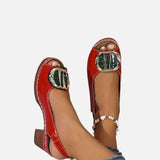 Women's Glossy Leather-Look Ankle Strap Block Heels