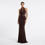 Women's Halter Lace Trim Maxi Dress
