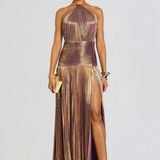 Halter Metallic Maxi Dress