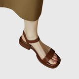 Women's Leather Sandals with Supportive Block Heel