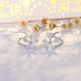 Long Flower Drop Earrings with Cubic Zirconia