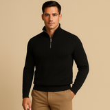 Men's Ribbed Half-Zip Knitted Sweater, Classic Fit