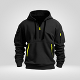 Half-Zip Cotton Blend Hoodie with Practical Pockets