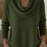 Women's Ribbed Cowl Neck Long-Sleeve Knit Sweater